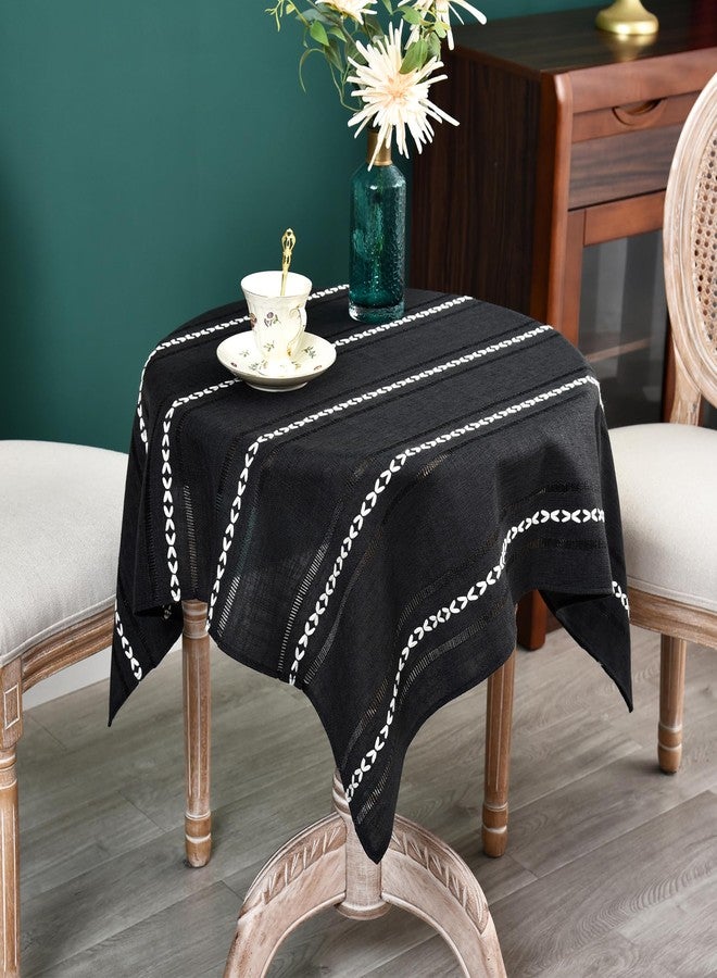 NEWISHER Rustic Farmhouse Embroidered Square Tablecloth Jacquard Striped Table Cloth Linen Washable Dining Table Cover Kitchen Dining Home Decoration Black 36x36 inch - Image 1