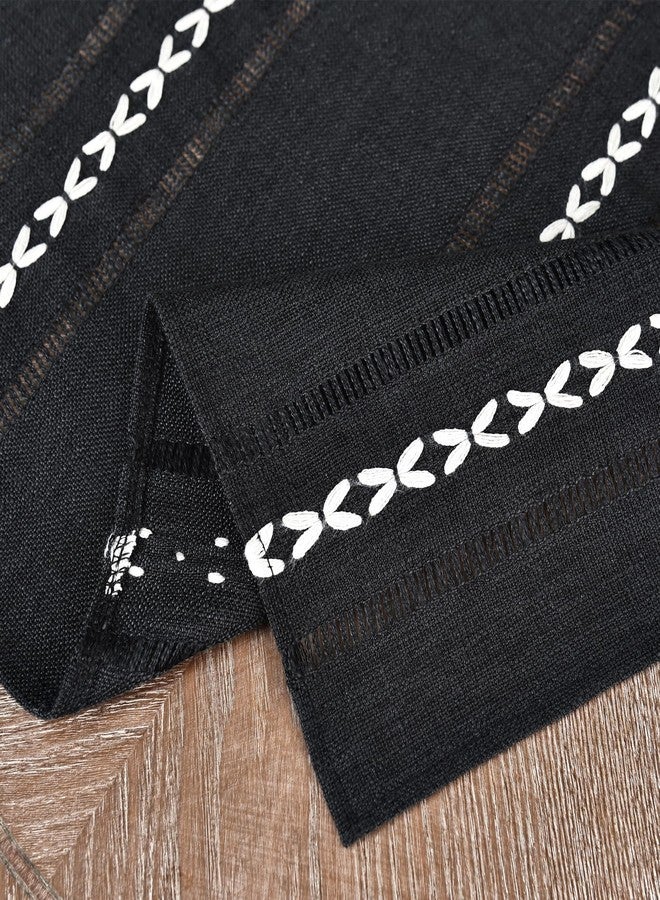 NEWISHER Rustic Farmhouse Embroidered Square Tablecloth Jacquard Striped Table Cloth Linen Washable Dining Table Cover Kitchen Dining Home Decoration Black 36x36 inch - Image 5