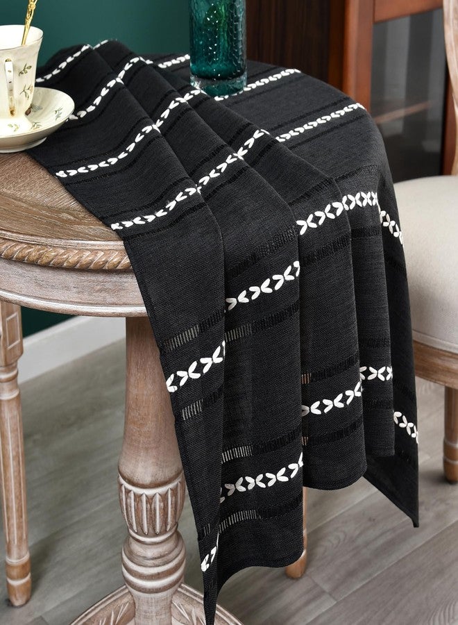NEWISHER Rustic Farmhouse Embroidered Square Tablecloth Jacquard Striped Table Cloth Linen Washable Dining Table Cover Kitchen Dining Home Decoration Black 36x36 inch - Image 3