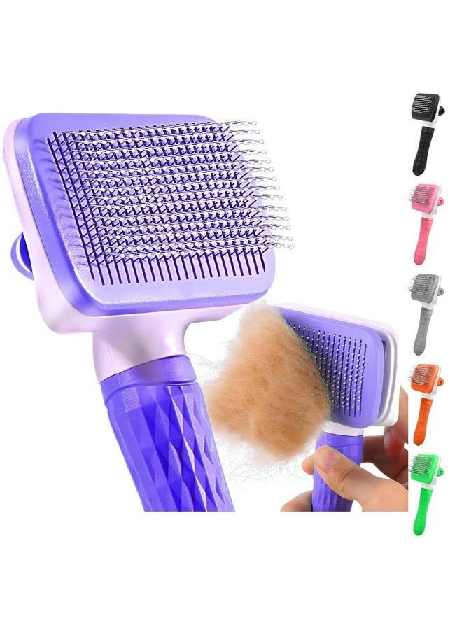Pet Grooming Brush for Cats & Dogs, Self-Cleaning Undercoat Deshedding & Massage Tool, Purple - Image 1