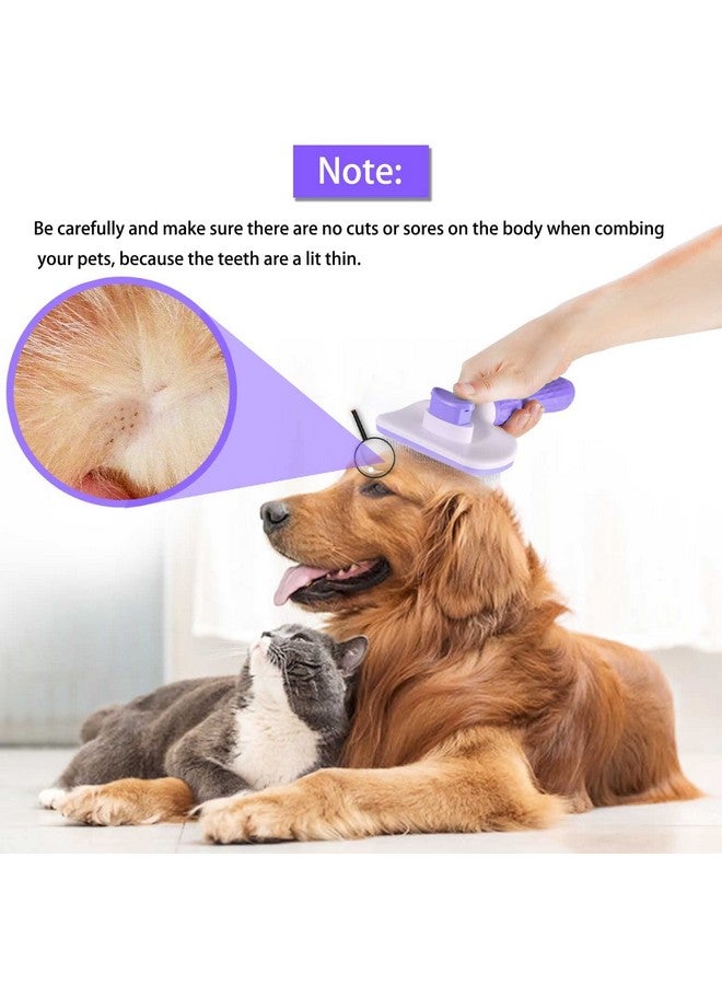 Pet Grooming Brush for Cats & Dogs, Self-Cleaning Undercoat Deshedding & Massage Tool, Purple - Image 4