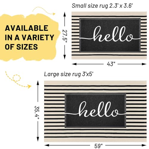 KILOCOCO Beige Striped Rug 3x5 Indoor Outdoor Rugs Front Door Rugs Hand Woven Cotton Washable Striped Layered Doormats for Front Porch/Kitchen/Farmhouse/Entryway/Patio - Image 3
