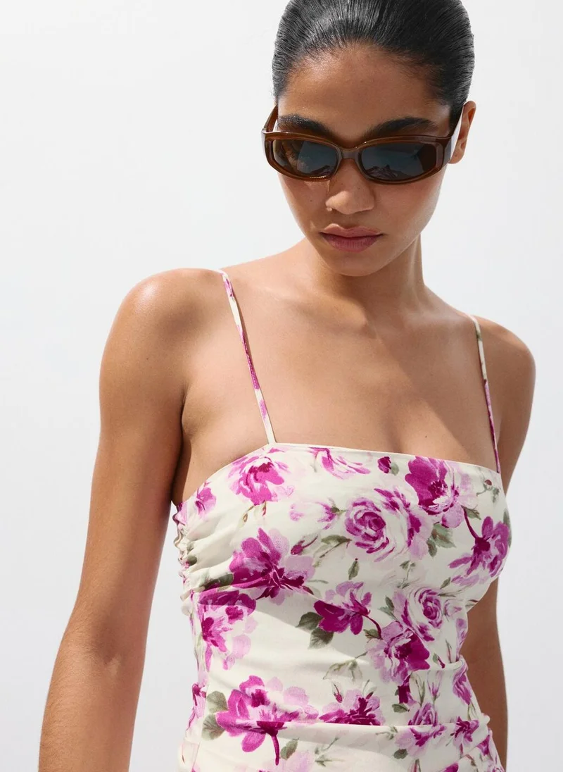 Mango Side Ruched Floral Dress
