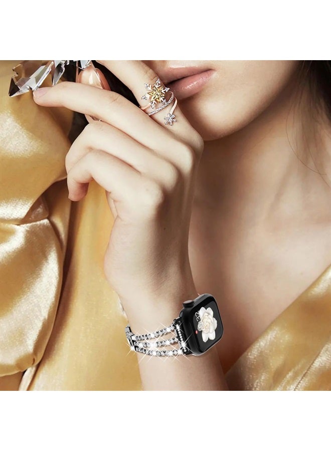 FULLIFE Compatible with Apple Watch Chain Band Series 8 Series 7 6 5 4 3 2 1 SE iWatch 45mm 44mm 42mm Ultra 49mm with Crystal Diamond Bling Metal Link Bracelet Strap Steel for Women, Black - Image 2