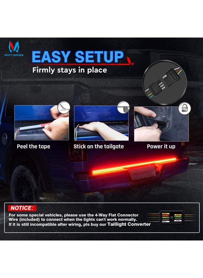 MICTUNING - MICTUNING 48 Inches Triple 360 LEDs Tailgate Strip Light Waterproof with 4-Way Flat Connector - 5 Functions Sequential Amber Turn Signal, Red Brake Running, White Reverse Lights - Image 1