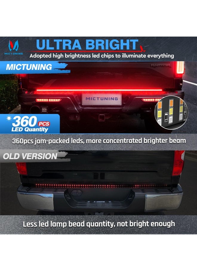MICTUNING - MICTUNING 48 Inches Triple 360 LEDs Tailgate Strip Light Waterproof with 4-Way Flat Connector - 5 Functions Sequential Amber Turn Signal, Red Brake Running, White Reverse Lights - Image 1