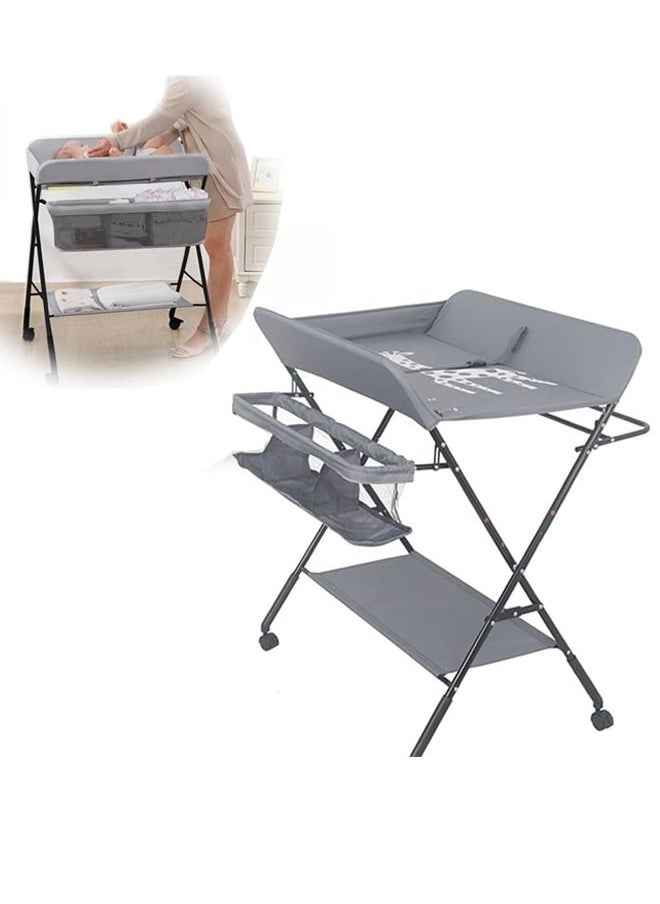 DMG TECH - DMG Portable Baby Changing Table - Waterproof Changing Table with Wheels Adjustable Height Foldable Baby Changing Table with Safety Harness - Image 1