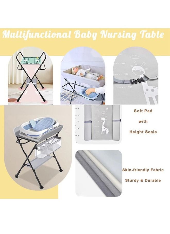 DMG TECH - DMG Portable Baby Changing Table - Waterproof Changing Table with Wheels Adjustable Height Foldable Baby Changing Table with Safety Harness - Image 1