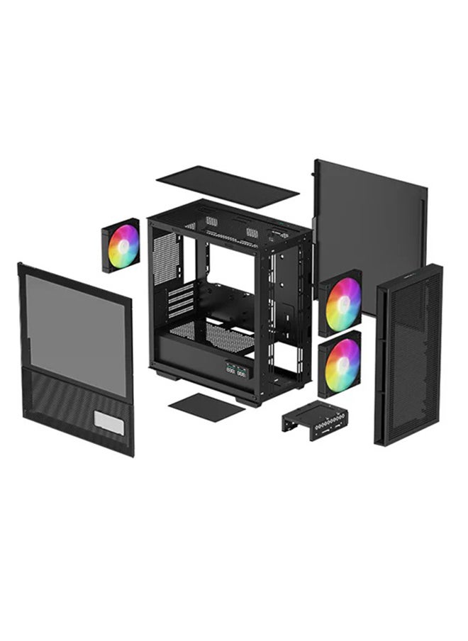 DEEPCOOL - DeepCool CH360 Digital mATX Airflow case, 2X Pre-Installed 140mm ARGB Fans, 120mm ARGB Rear Fan, Hybrid Mesh/Tempered Glass Side Panel, Magnetic Mesh Filter, Type-C, USB 3.0, Black - Image 1