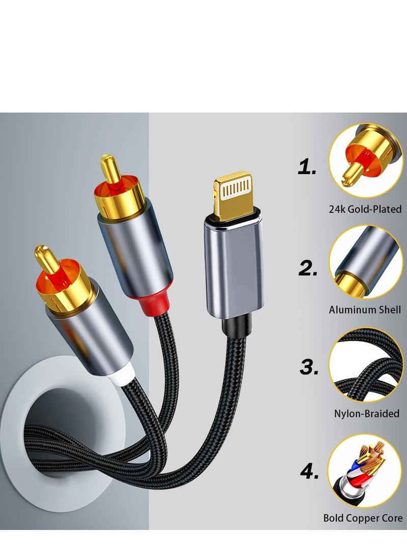 Generic - Lightning to RCA Cable Audio Aux Adapter, Stereo Y Splitter Adapter for Select iPhone, iPad and iPod Models for Power Amplifier, Car, Home Theater, Speaker and More Silver 4FT - Image 1