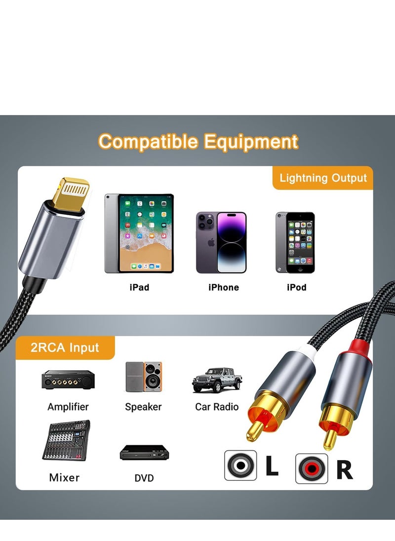 Generic - Lightning to RCA Cable Audio Aux Adapter, Stereo Y Splitter Adapter for Select iPhone, iPad and iPod Models for Power Amplifier, Car, Home Theater, Speaker and More Silver 4FT - Image 1