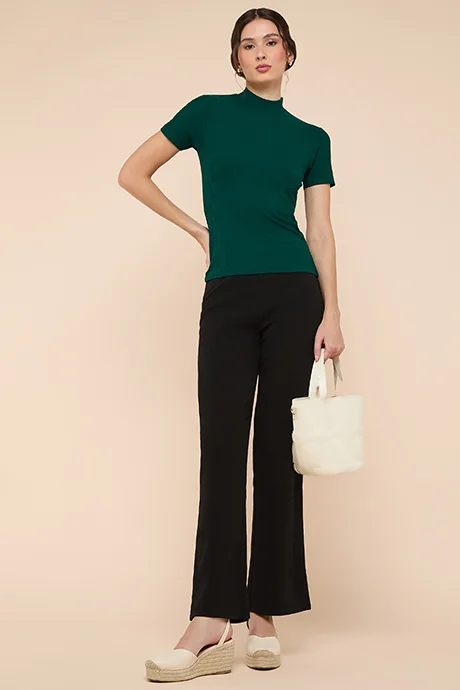 أر أند بي Ribbed Top with High Neck and Short Sleeves