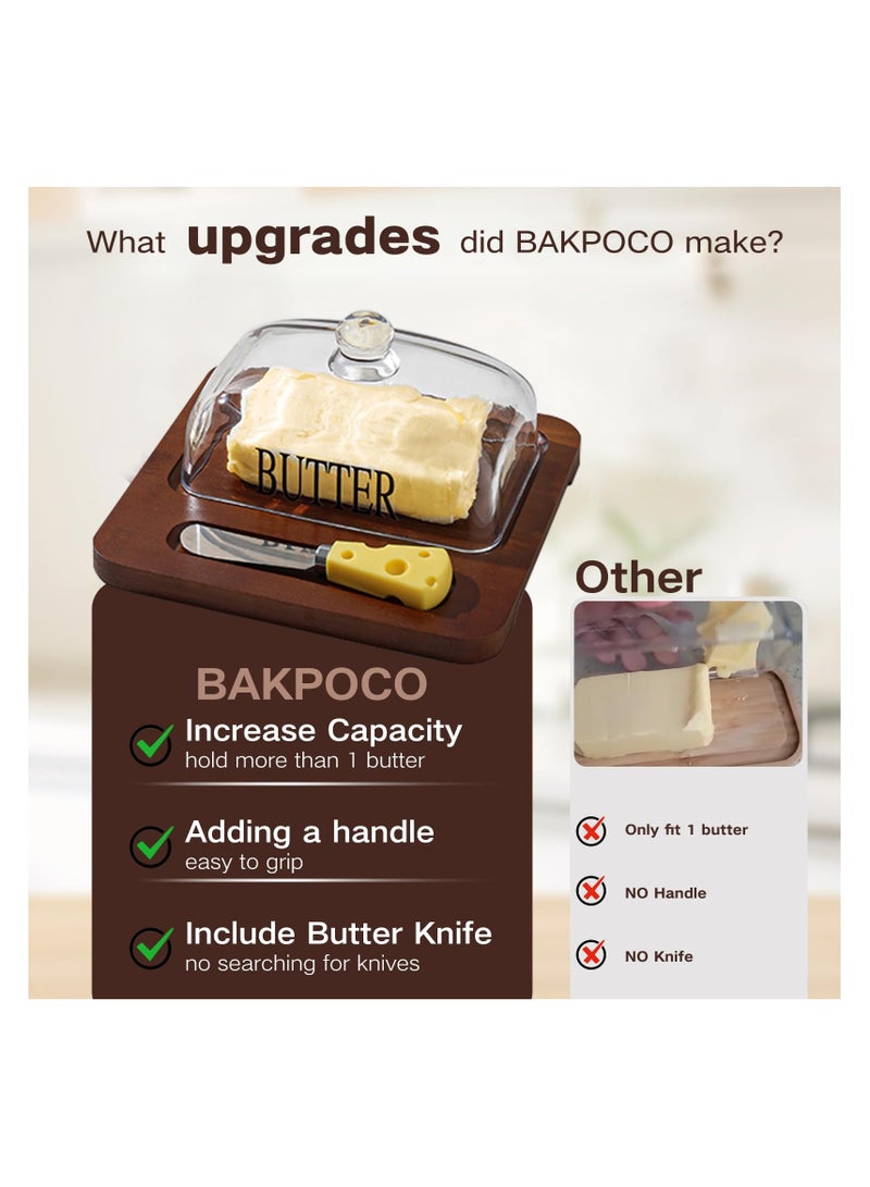 Large Glass Butter Dish with Lid for Countertop, Farmhouse Ceramic Butter Holder with Bamboo Tray and Butter Knife, Perfect Storage Container for West and East Coast Butter (Holds 2 Sticks) - Image 2