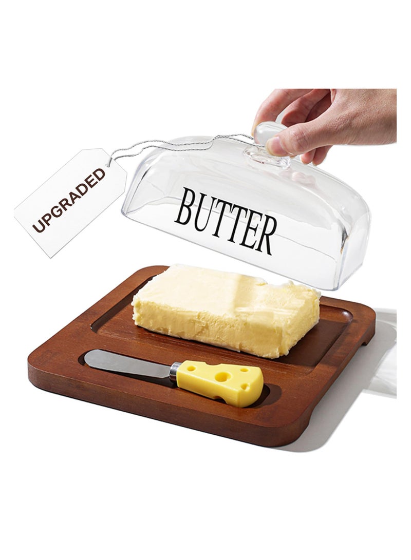 Large Glass Butter Dish with Lid for Countertop, Farmhouse Ceramic Butter Holder with Bamboo Tray and Butter Knife, Perfect Storage Container for West and East Coast Butter (Holds 2 Sticks) - Image 1