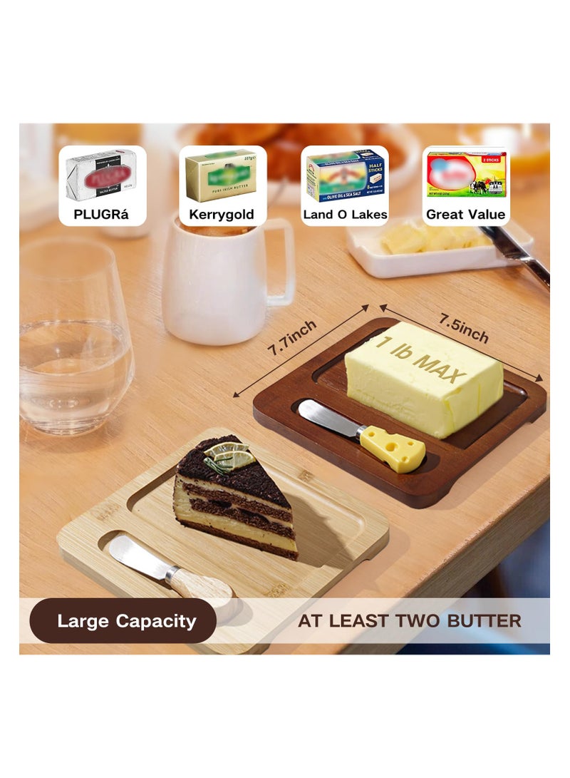 Large Glass Butter Dish with Lid for Countertop, Farmhouse Ceramic Butter Holder with Bamboo Tray and Butter Knife, Perfect Storage Container for West and East Coast Butter (Holds 2 Sticks) - Image 3