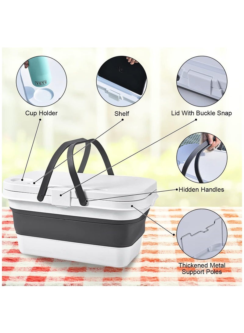Generic Picnic Basket, Outdoor Folding Picnic Basket, Sundries Basket, 3-in-1 Multi-Purpose Lid and Food Tray Table for Picnic or Beach, Camping, Hiking, Fishing and Home Patio Barbecue  - Image 2