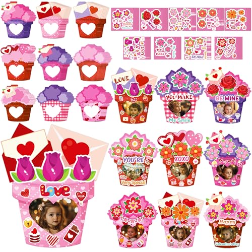 80UncleKimby 54Pack Valentines Day Craft for Kids Valentine DIY Picture Frame Art Kit Valentines Photo Crafts Kits for Classroom Activities and Party Games - Image 1