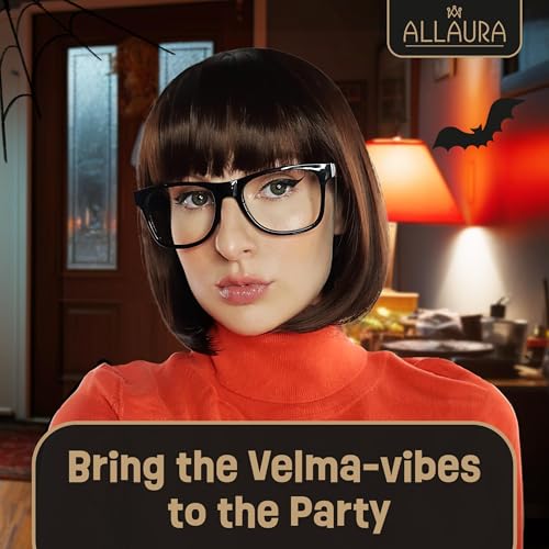 ALLAURA Compatible with Velma Wig – Brown Bob Wig with Glasses for Women – Cosplay, Flapper Wig with Bangs, Cartoon Detective Look, Halloween Costume, Dora Style, Retro Nerdy Outfit Accessory - Image 2
