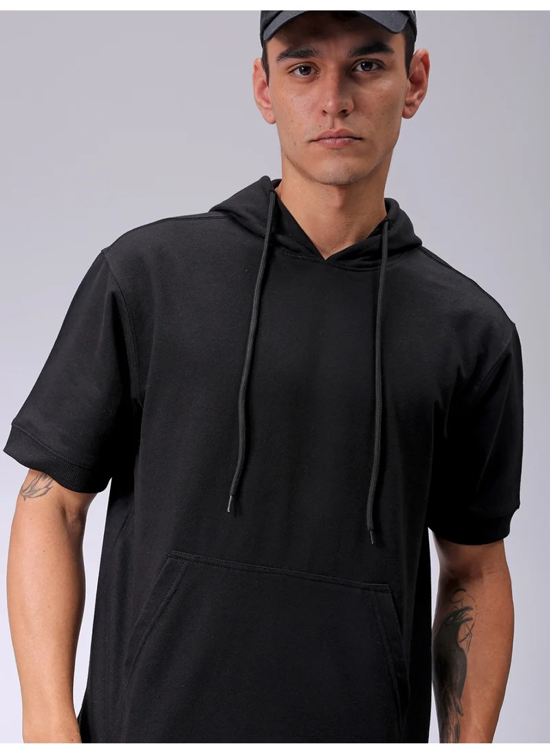 The Indian Garage Co Men Knitted Oversized Solid Short Sleeve Polyester Sweatshirt