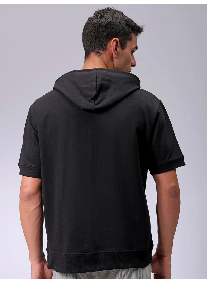 The Indian Garage Co Men Knitted Oversized Solid Short Sleeve Polyester Sweatshirt