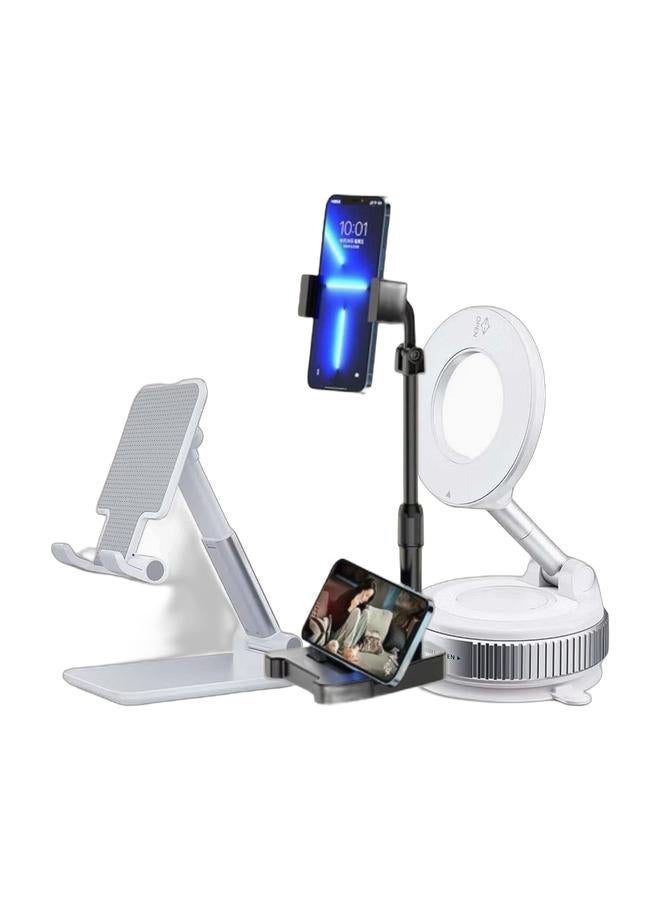 GO-DES Mobile phone holder stand for photography, broadcasting and monitoring. It holds two devices at the same time and features a heavy base to prevent falls. The height reaches 30 cm. & Phone Car Holder With Magnet Magnetic Vacuum Car Phone Holder & Mobile Phone Stand, Desktop Live Streaming Tablet, Bedside Stand, Lifting And Folding Multifunctional Universal Support FrameBundle - Image 1