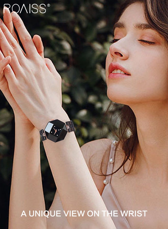 roaiss Women's Quartz Watch with Ceramic Strap, Analog Display Rhombus Dial with Rhinestones Decoration, Luxurious Exquisite Waterproof Wristwatch as Gift for Ladies - Image 2