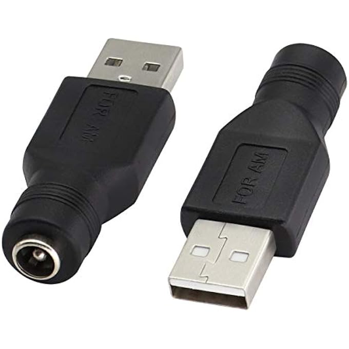 rayihni USB 2.0 A MALE TO DC 5.5X2.1MM DC CONNECTOR CHARGE BARREL JACK POWER ADAPTER USB 5V CONNECTOR, (MAX 2.5 AMPERE POWER ADAPTER) FOR DC OR USB CHARGING DEVICE (2PACK/USB 2.0 A) - Image 1