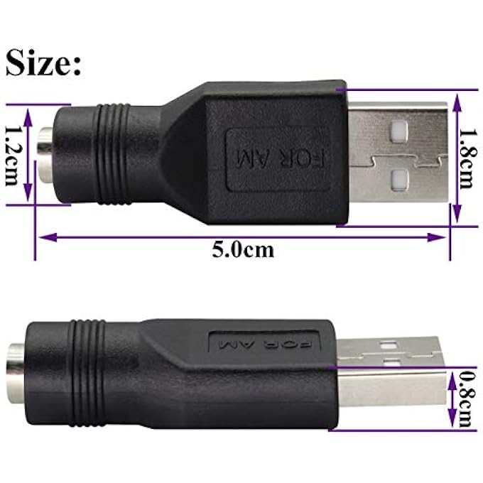 rayihni USB 2.0 A MALE TO DC 5.5X2.1MM DC CONNECTOR CHARGE BARREL JACK POWER ADAPTER USB 5V CONNECTOR, (MAX 2.5 AMPERE POWER ADAPTER) FOR DC OR USB CHARGING DEVICE (2PACK/USB 2.0 A) - Image 2