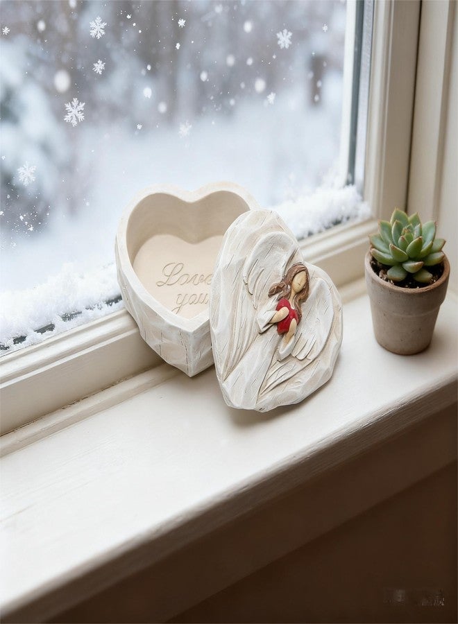 Hodao Resin Heart Shaped Cute Keepsake Box - Angel Figurine Ornaments for Home Indoor Decor, Bedroom Decorations, Storage Container, Ideal Gift for Family & Friends - Image 4