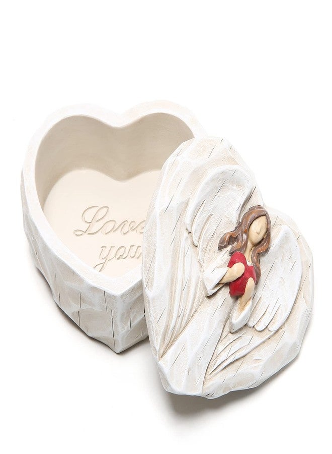 Hodao Resin Heart Shaped Cute Keepsake Box - Angel Figurine Ornaments for Home Indoor Decor, Bedroom Decorations, Storage Container, Ideal Gift for Family & Friends - Image 1