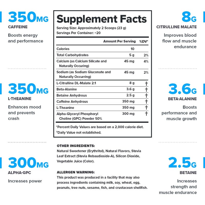 Legion Athletics Pulse Pre-Workout Supplement Cotton Candy Naturally Sweetened & Flavored Increases Energy & Focus Enhances Strength & Endurance Reduces Fatigue 20 Servings Dietary Supplement Net Wt 482 g / 17.0 oz / 1.06 lbs - Image 2