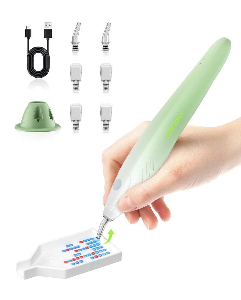 YOFIGO Electric Diamond Painting Pen, [Vacuum Suction] Art Dotting Pen with 3 Adjustable Speeds, Professional 5D Diamond Art Pen with Magnetic Charging Base, Lightweight Tool for DIY Craft(Green) - Image 1