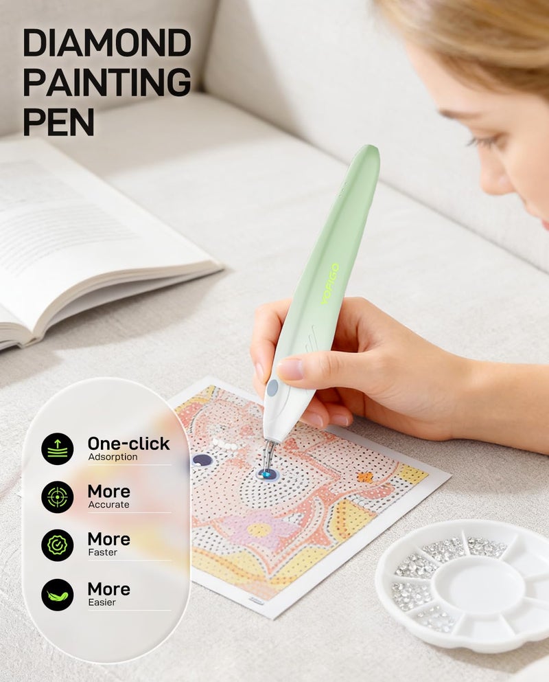 YOFIGO Electric Diamond Painting Pen, [Vacuum Suction] Art Dotting Pen with 3 Adjustable Speeds, Professional 5D Diamond Art Pen with Magnetic Charging Base, Lightweight Tool for DIY Craft(Green) - Image 4