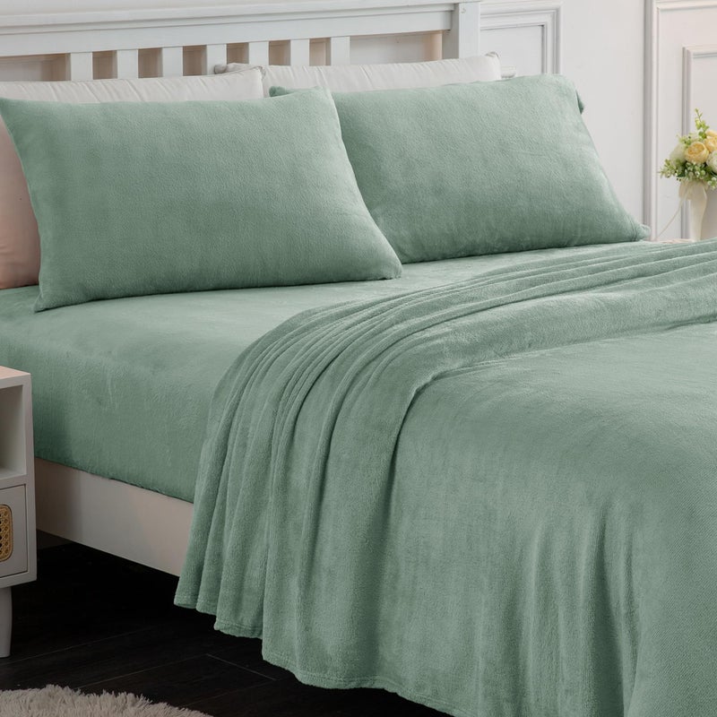 Softan Fleece Sheets Queen Size, Flannel Like Soft, Fuzzy Warm Plush Sheets, Velvet Polar Microfleece Bedding for Winter, Sage Green - Image 1