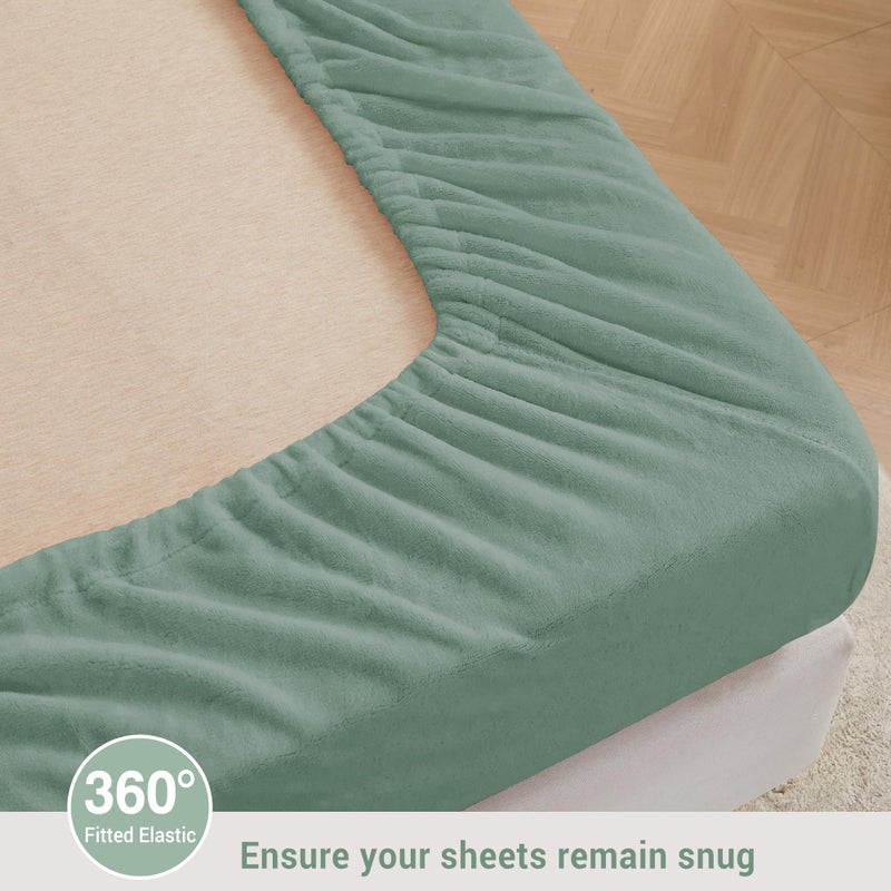 Softan Fleece Sheets Queen Size, Flannel Like Soft, Fuzzy Warm Plush Sheets, Velvet Polar Microfleece Bedding for Winter, Sage Green - Image 5