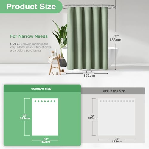 Dynamene 60 inch Stall Shower Curtain - Waffle Weave Heavy Duty Thick Fabric Shower Curtains for Bathroom,Weighted Hotel Spa Luxury Cloth Bath Curtain Set with 10 Plastic Hooks,60x72, Sage Green - Image 3