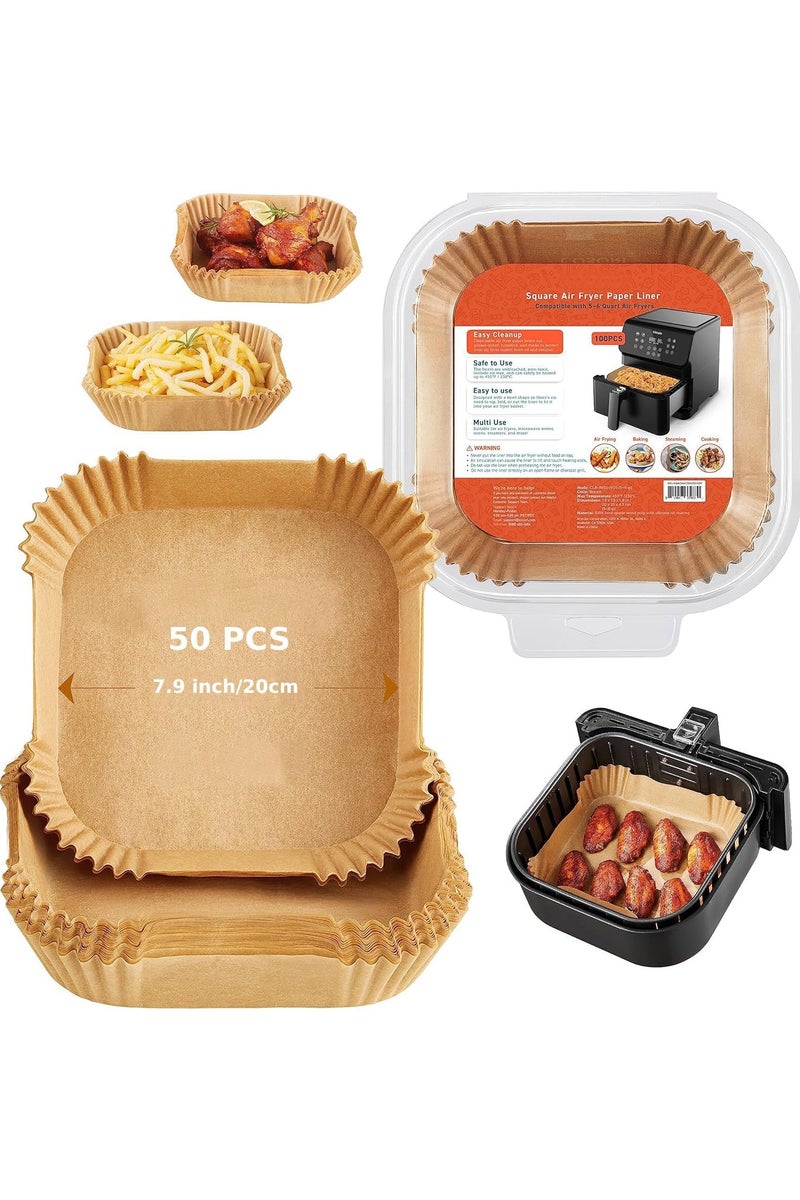 MOMENT 50pcs Air Fryer Disposable Paper Liner, Air Fryer Liners Square, Baking Paper for Air Fryer Water-proof, Parchment Paper for Baking Roasting Microwave,16cm/6.3inch - Image 1