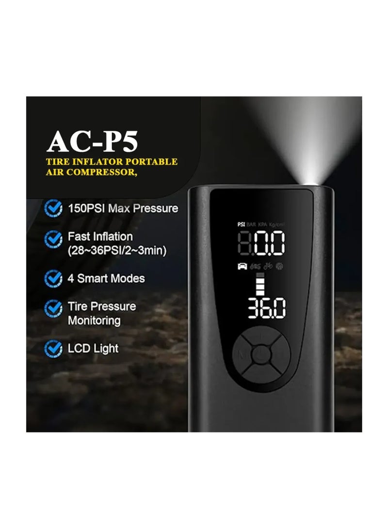 توبيز منفاخ إطارات توبيز AC-P5 المحمول، ضاغط هواء كهربائي مُحسَّن، 8000 مللي أمبير/ساعة، للسيارة، 150 رطل/بوصة مربعة - AC P5 - Image 3