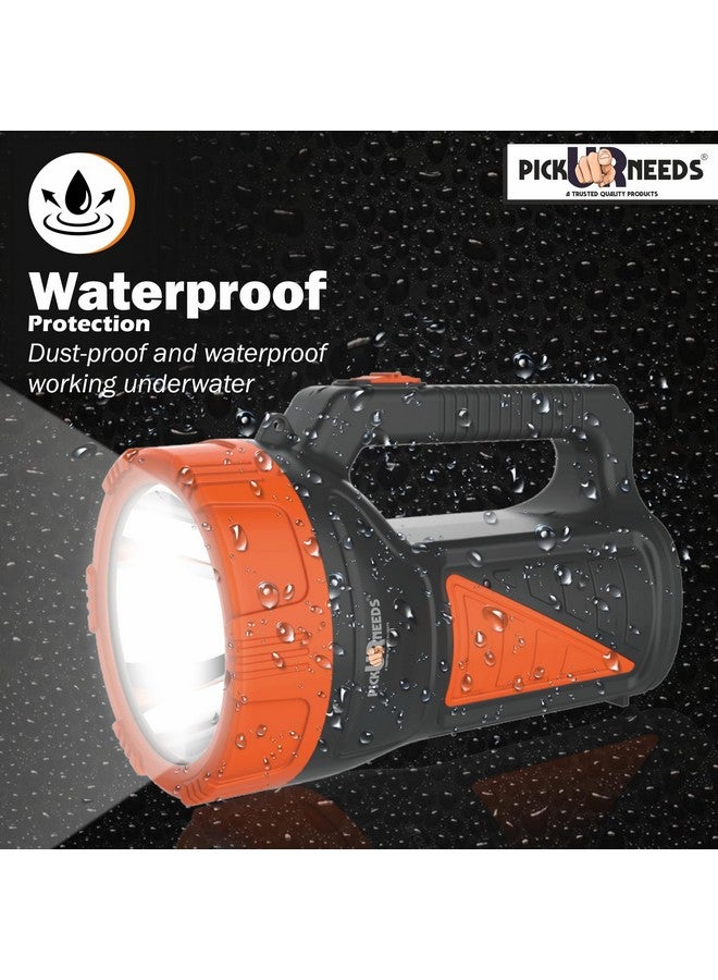 Pick Ur Needs Rechargeable Long Range Search Torch Light 50W with 2 Side Emergency Tube Light (Orange) - Image 4