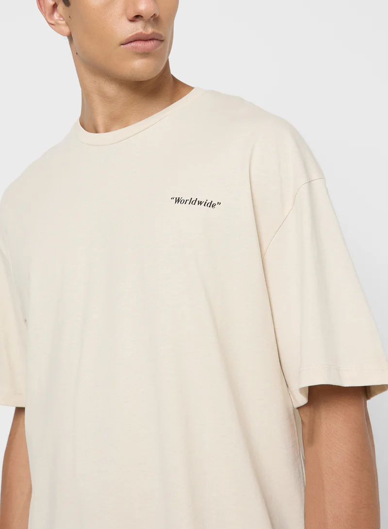 JACK & JONES Jjcrinkle Crinkle Chest Print Crew Neck T-Shirt