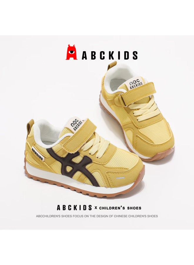Abc Kids Autumn Children's Running Shoes Boys And Girls Student Breathable Mesh Casual Sneakers Yellow/brown Size 34 - Image 3