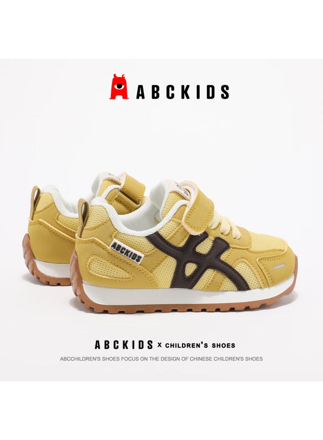 Abc Kids Autumn Children's Running Shoes Boys And Girls Student Breathable Mesh Casual Sneakers Yellow/brown Size 34 - Image 5