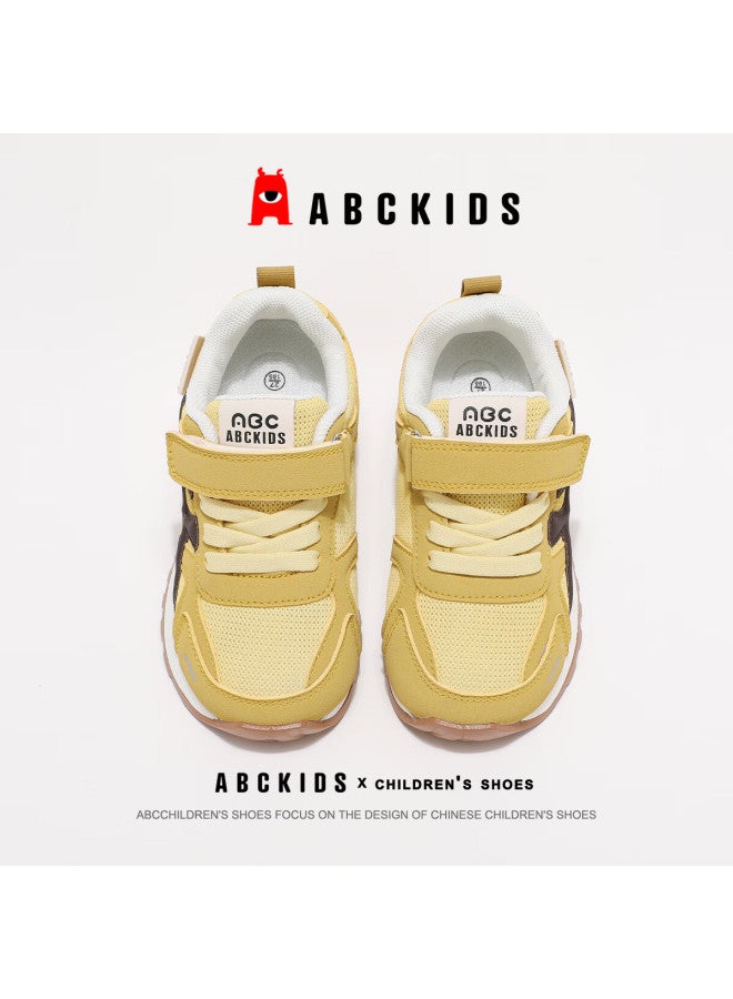 Abc Kids Autumn Children's Running Shoes Boys And Girls Student Breathable Mesh Casual Sneakers Yellow/brown Size 34 - Image 2