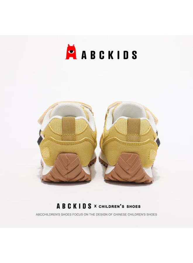 Abc Kids Autumn Children's Running Shoes Boys And Girls Student Breathable Mesh Casual Sneakers Yellow/brown Size 34 - Image 4