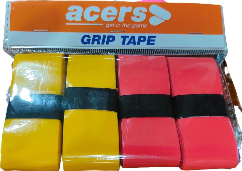 acers Store Racket Grip Pack of 4 PU Material(Rubber) Badminton/Squash/Tennis (Pack of 2 Red 2 Yellow) - Image 1