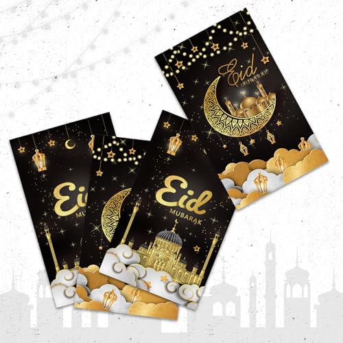 KALEFO 24 PCS Eid Mubarak Favor Gift Bags Ramadan Muslim Party Supplies Goodie Treat Bags for Candy Table Decorations Eid Birthday Celebrations Black - Image 2