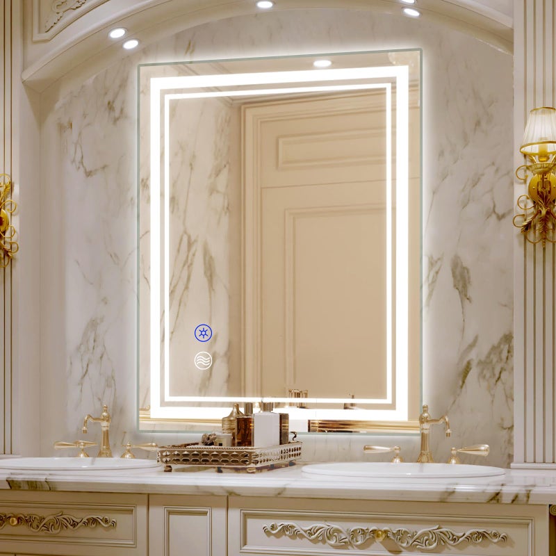 SaniteModar SaniteModar Frontlit  Backlit Bathroom Mirror with Lights 32x24 in Led Mirror for Bathroom Led Bathroom Mirror 3 Colors Dimmable Anti Fog Touch Button CRI90 HorizontalVertical 