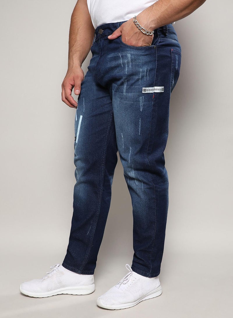 Instafab Plus Men's Navy Blue Minimal Distressed Denim Jeans For Casual Wear | 5 Pockets | Dark-Wash | Button Closure | Denim Jeans Crafted With Comfort With For Everyday Wear - Image 3
