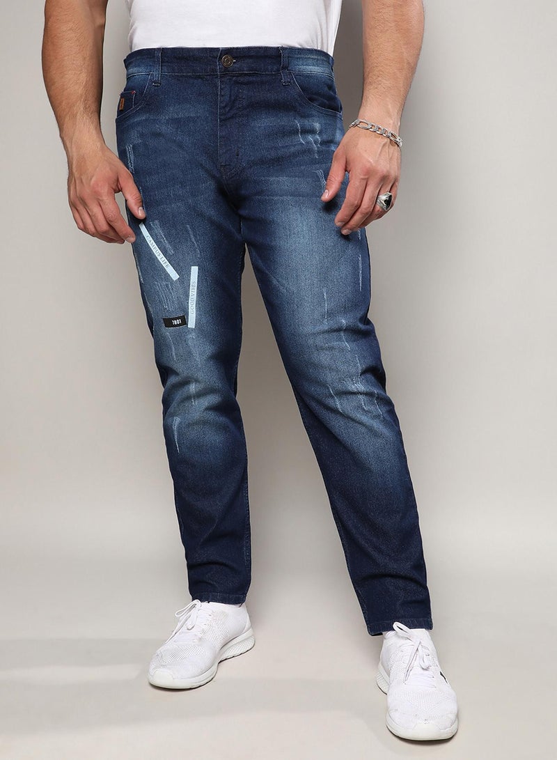 Instafab Plus Men's Navy Blue Minimal Distressed Denim Jeans For Casual Wear | 5 Pockets | Dark-Wash | Button Closure | Denim Jeans Crafted With Comfort With For Everyday Wear - Image 2