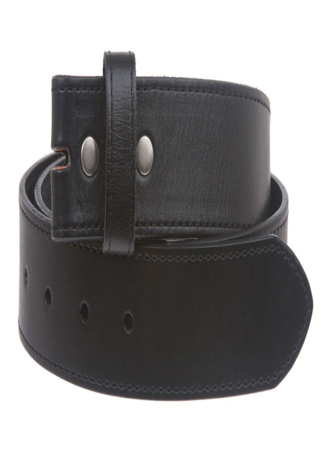 Beltiscool Snap On Cowhide Full Grain Stitching-Edged Leather Belt Strap Size: 36 Color: Black - Image 1